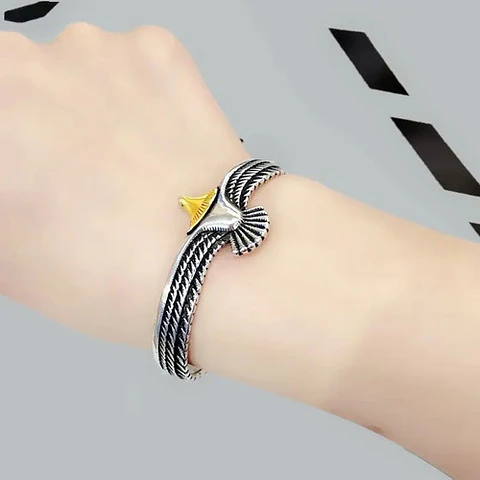 Pulsera Para Hombre Brazalete Aguila Ajustable Color Plata