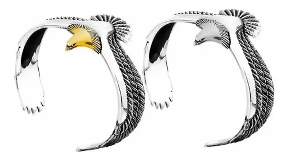 Pulsera Para Hombre Brazalete Aguila Ajustable Color Plata 4