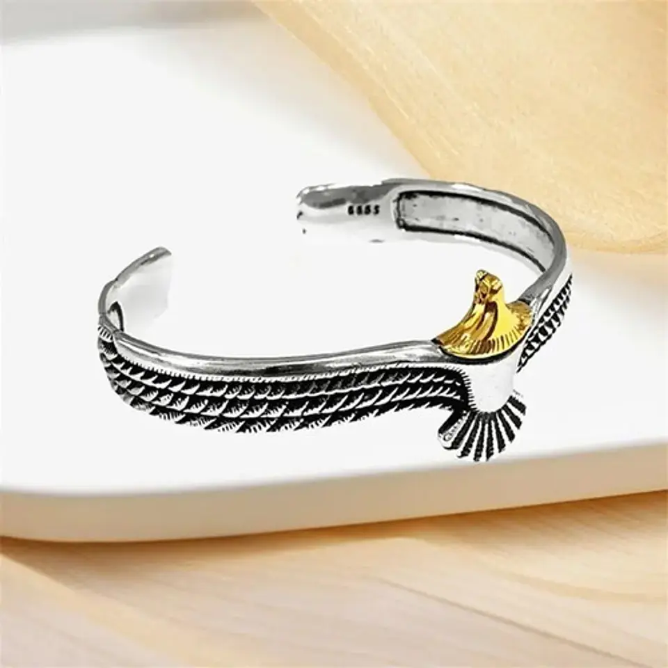 Pulsera Para Hombre Brazalete Aguila Ajustable Color Plata 5