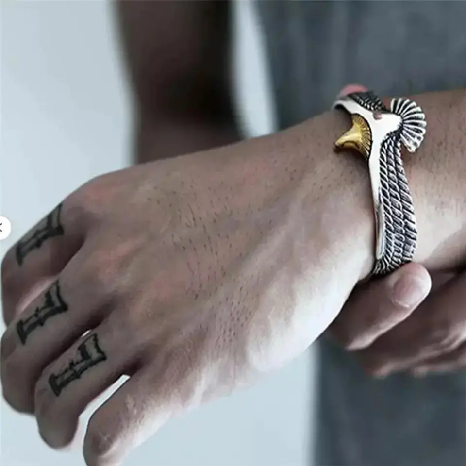 Pulsera Para Hombre Brazalete Aguila Ajustable Color Plata 6