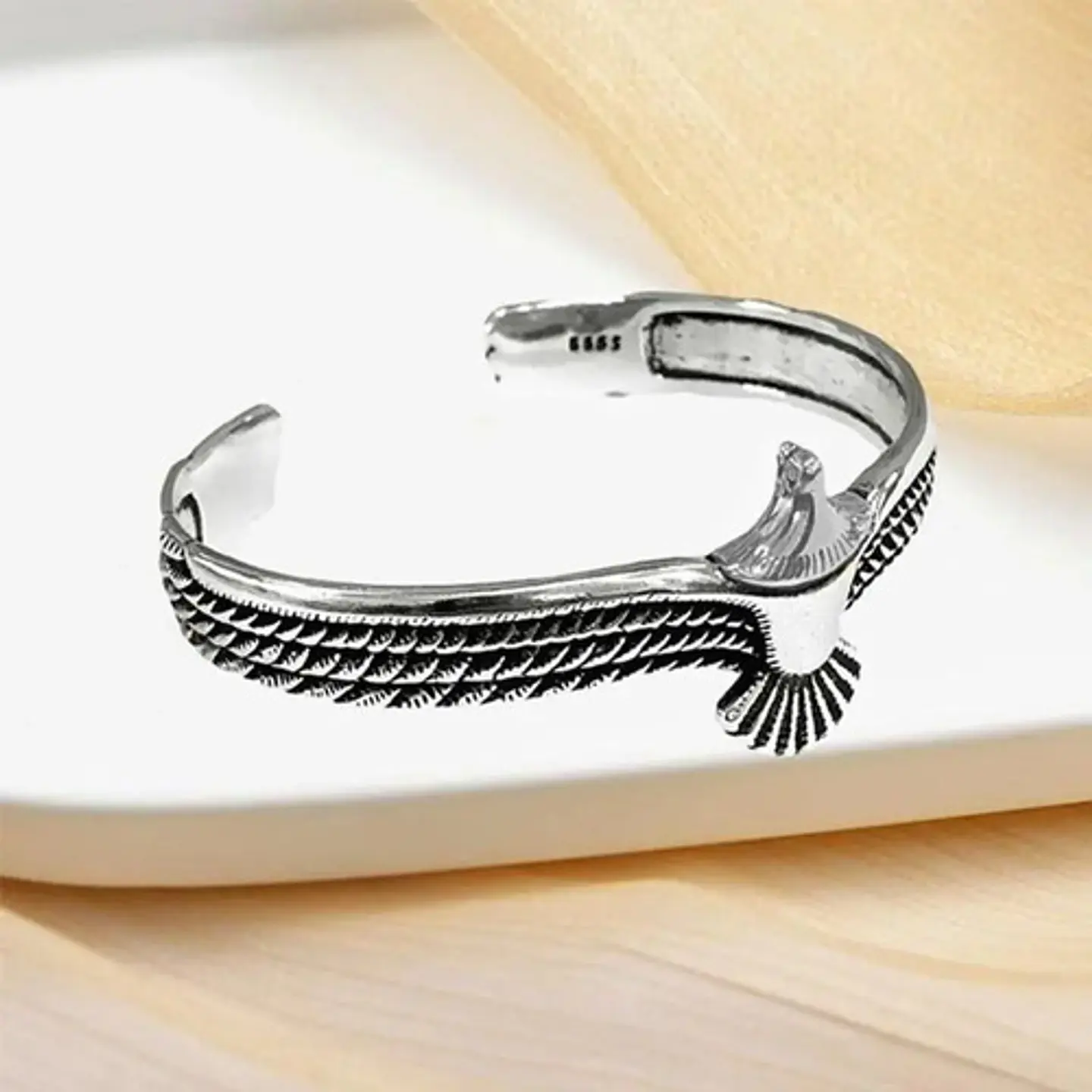 Pulsera Para Hombre Brazalete Aguila Ajustable Color Plata 10