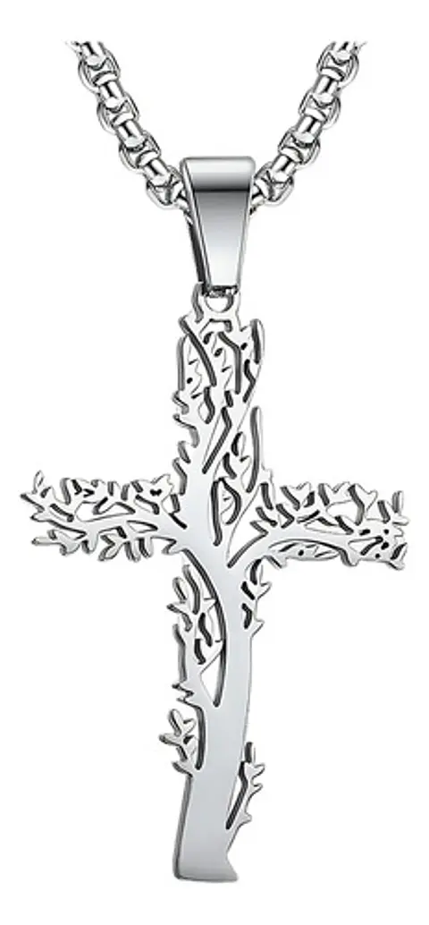 Collar Hombre Mujer Con Dije Cruz Arbol De La Vida Color Oro