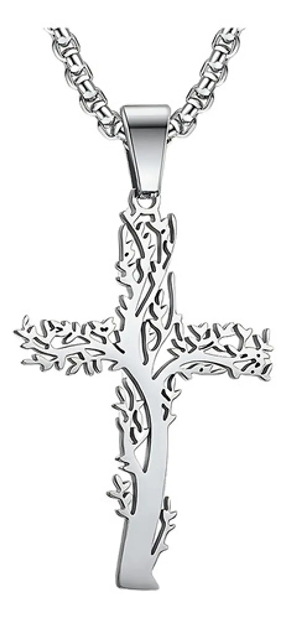 Collar Hombre Mujer Con Dije Cruz Arbol De La Vida Color Oro 1
