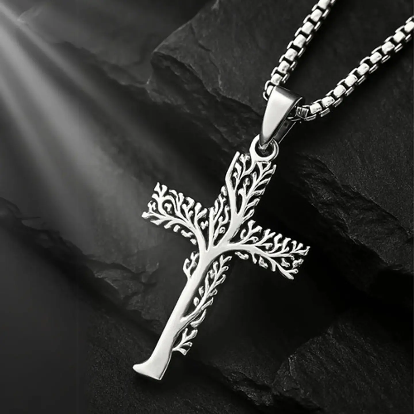 Collar Hombre Mujer Con Dije Cruz Arbol De La Vida Color Oro 6