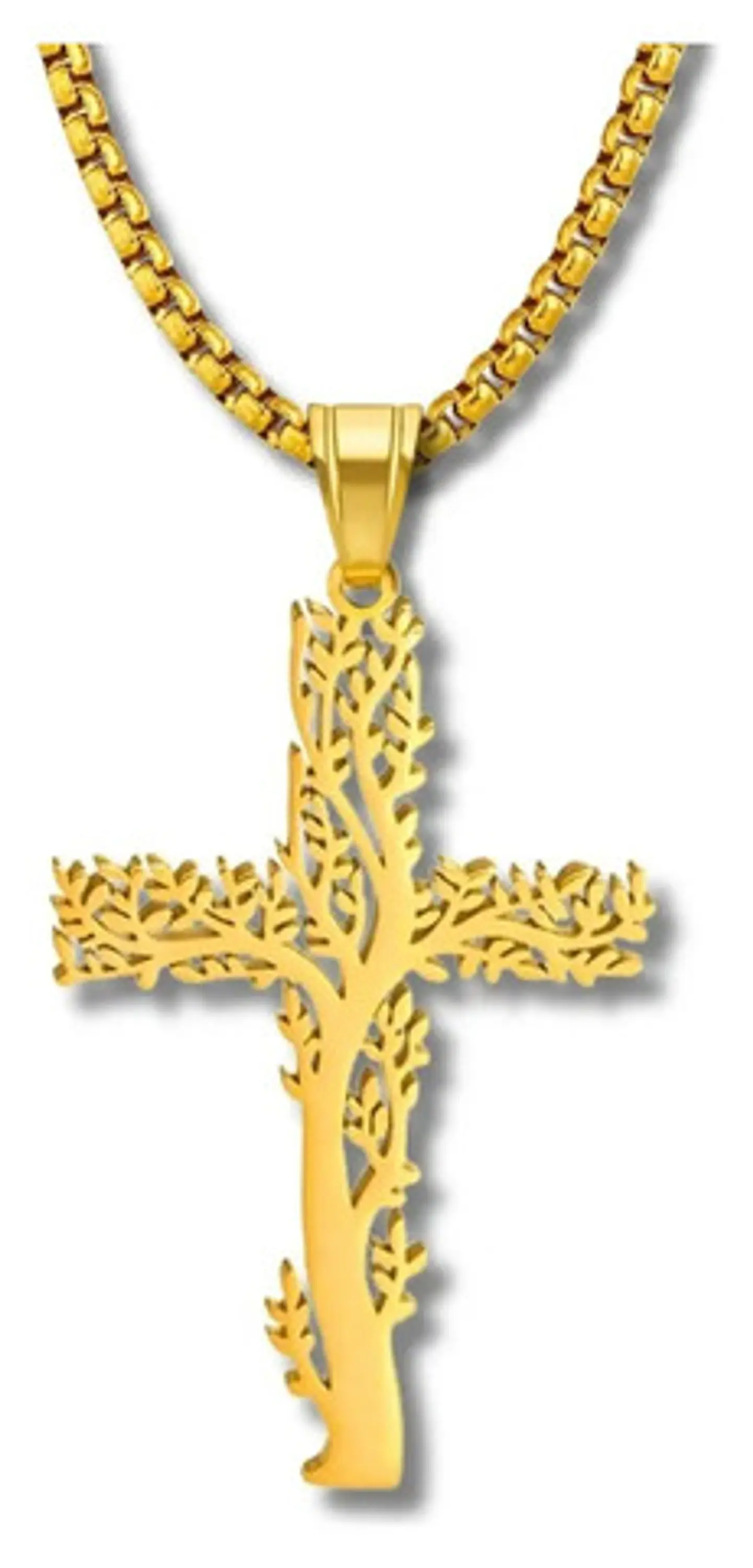 Collar Hombre Mujer Con Dije Cruz Arbol De La Vida Color Oro 9