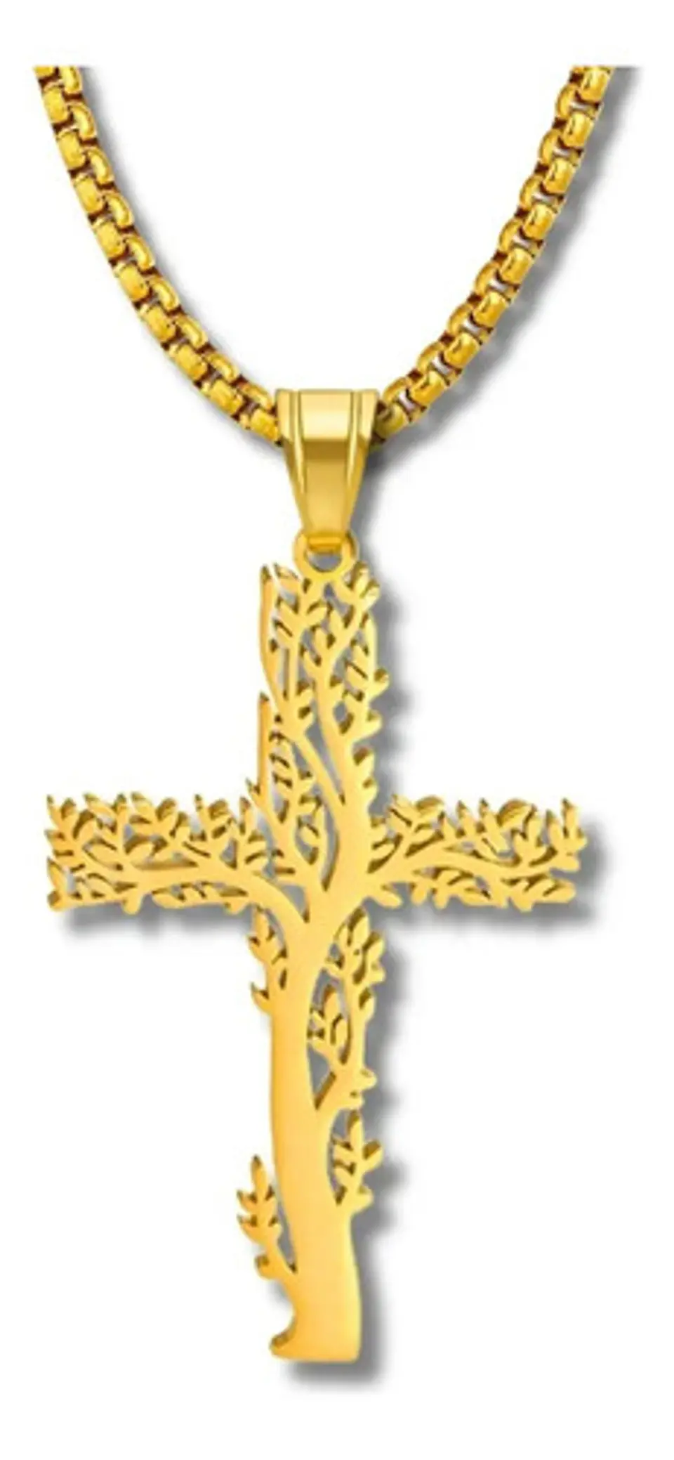 Collar Hombre Mujer Con Dije Cruz Arbol De La Vida Color Oro 9