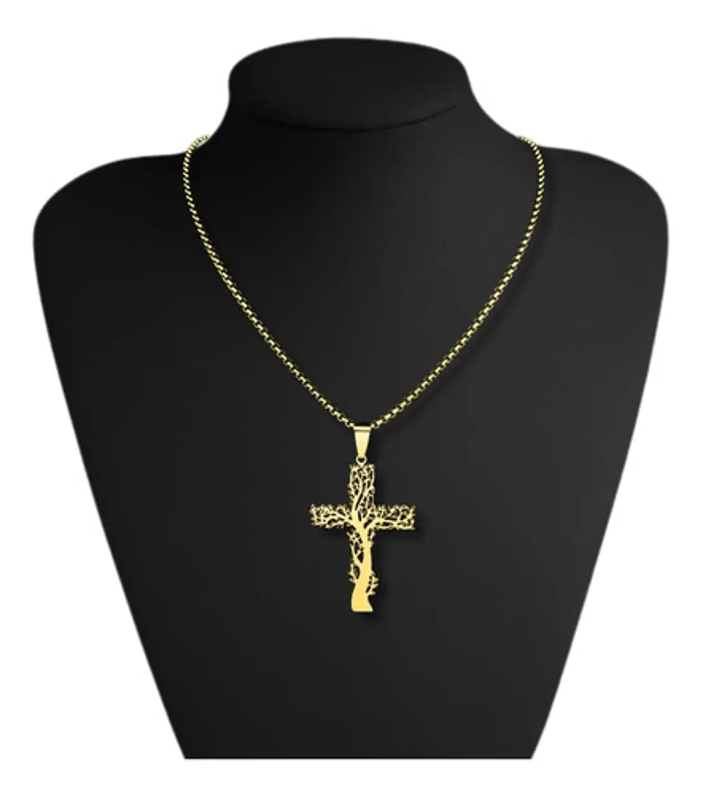 Collar Hombre Mujer Con Dije Cruz Arbol De La Vida Color Oro 11