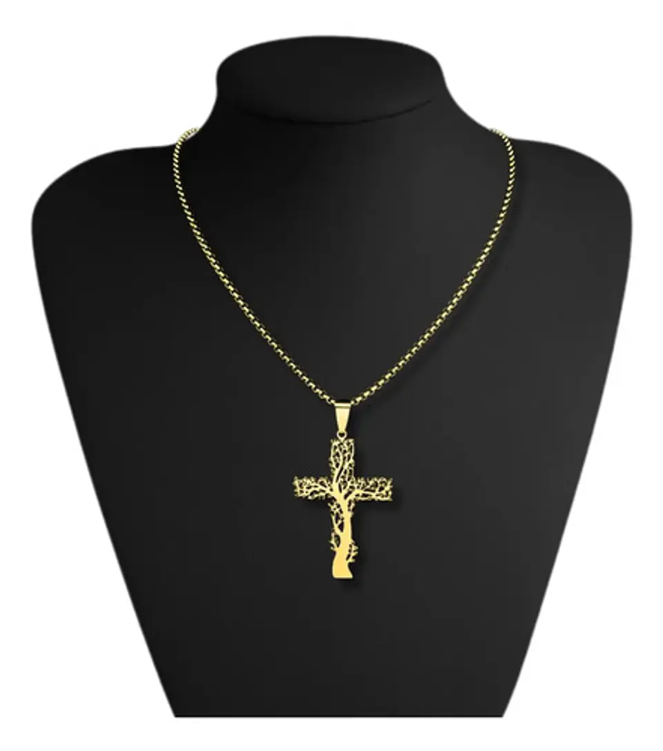 Collar Hombre Mujer Con Dije Cruz Arbol De La Vida Color Oro 11