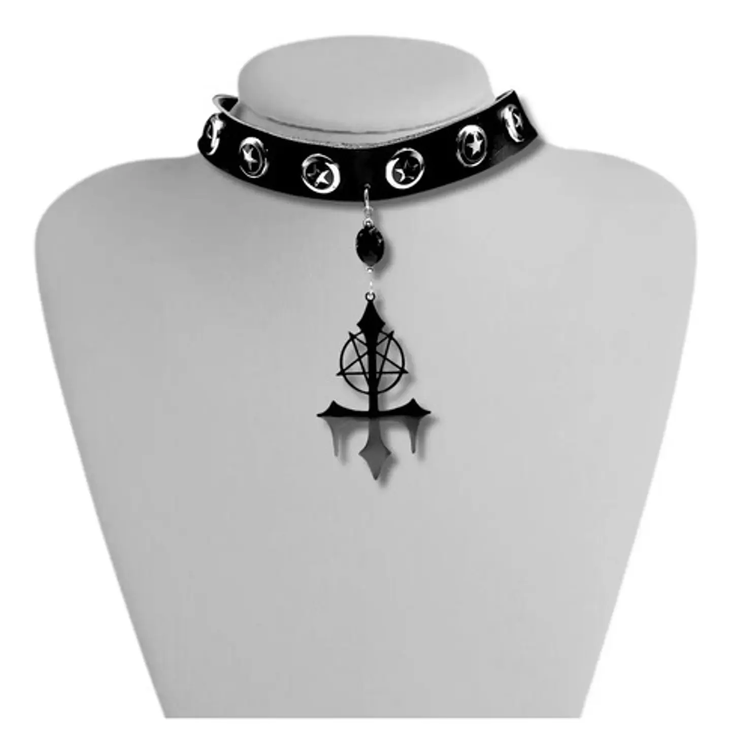 Collar Choker Gotico Para Mujer Y Dije Cruz Pentagrama Sigil 1