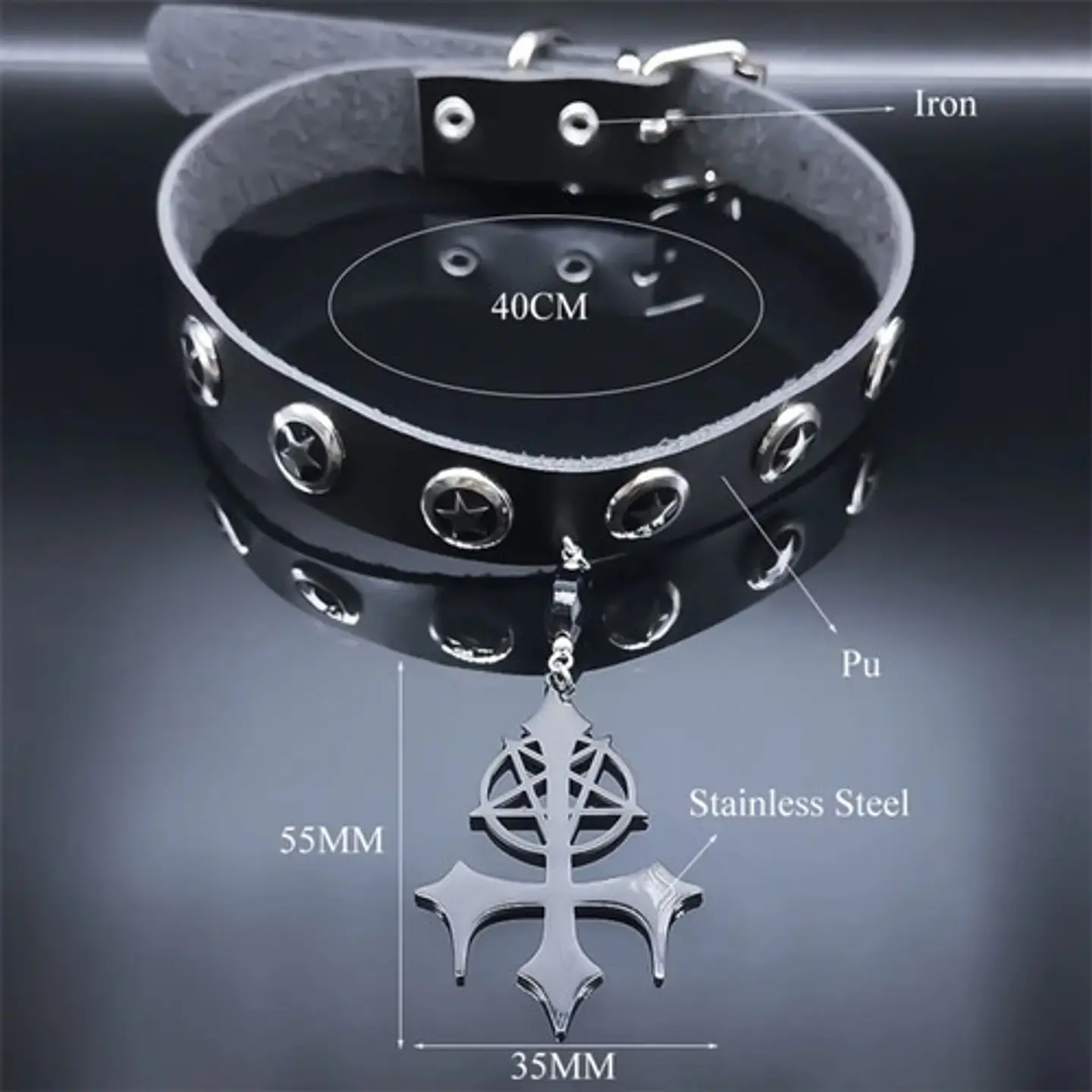 Collar Choker Gotico Para Mujer Y Dije Cruz Pentagrama Sigil 3