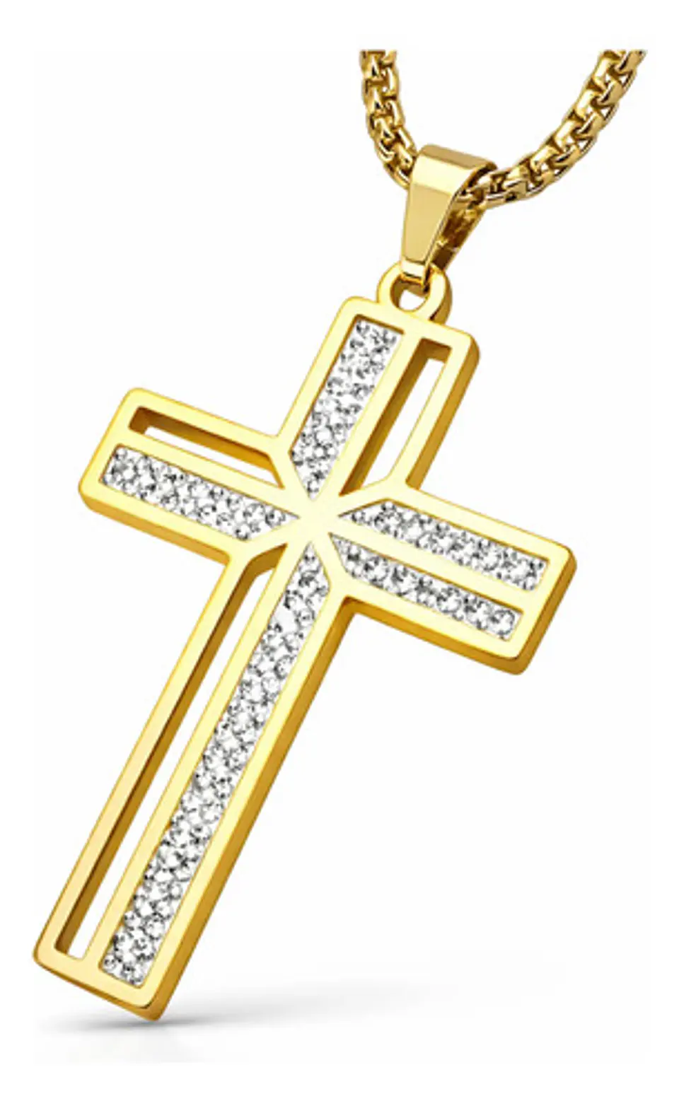Collar Para Hombre Mujer Dije Cruz Jesus Cz Acero Color Oro 1