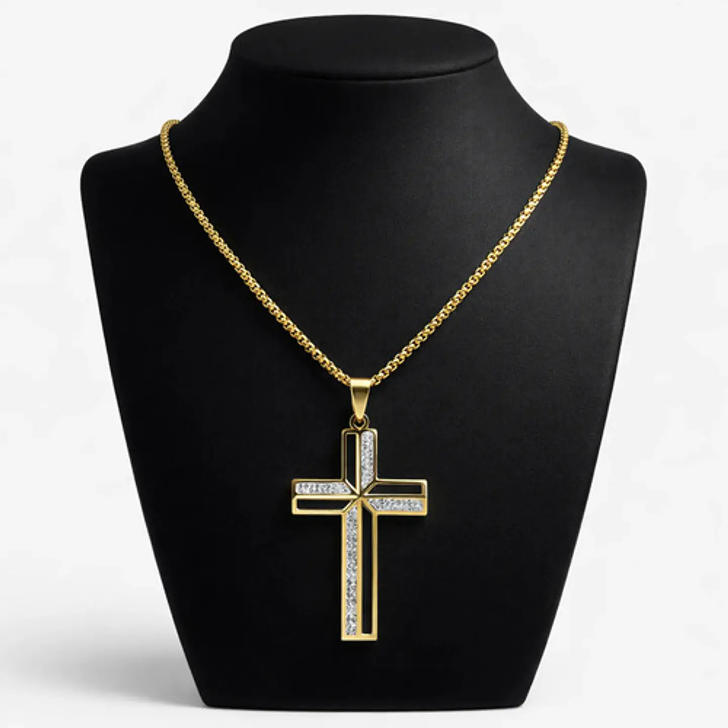 Collar Para Hombre Mujer Dije Cruz Jesus Cz Acero Color Oro 2