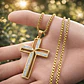 Collar Para Hombre Mujer Dije Cruz Jesus Cz Acero Color Oro - Miniatura 3