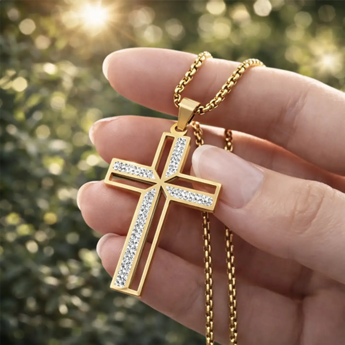 Collar Para Hombre Mujer Dije Cruz Jesus Cz Acero Color Oro 4