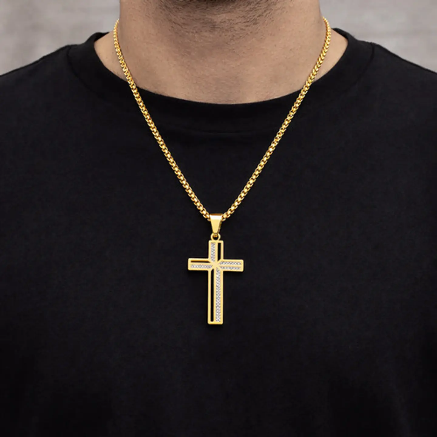 Collar Para Hombre Mujer Dije Cruz Jesus Cz Acero Color Oro 5