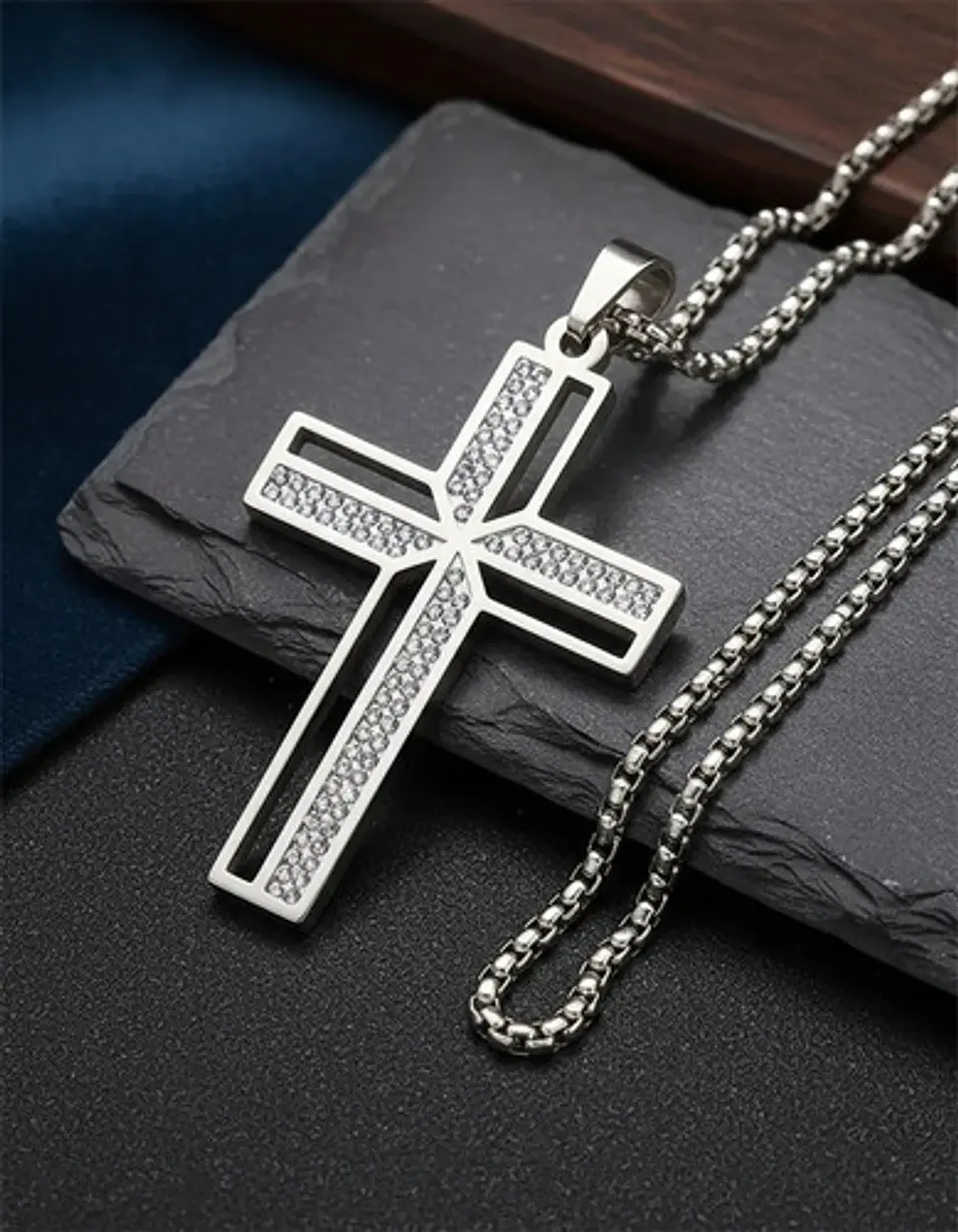 Collar Para Hombre Mujer Dije Cruz Jesus Cz Acero Color Oro 12