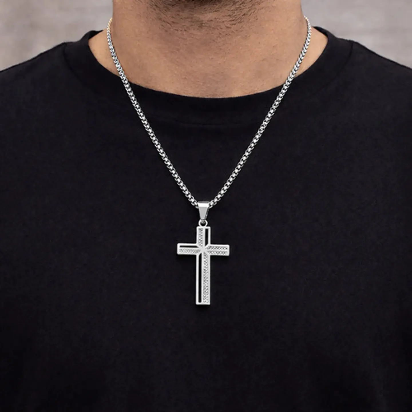 Collar Para Hombre Mujer Dije Cruz Jesus Cz Acero Color Oro 13