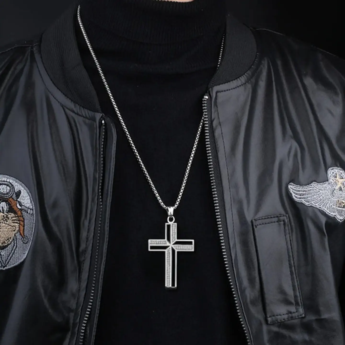Collar Para Hombre Mujer Dije Cruz Jesus Cz Acero Color Oro 15