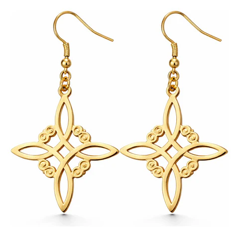 Aretes Pendientes Nudo De Bruja Para Mujer Acero Color Oro