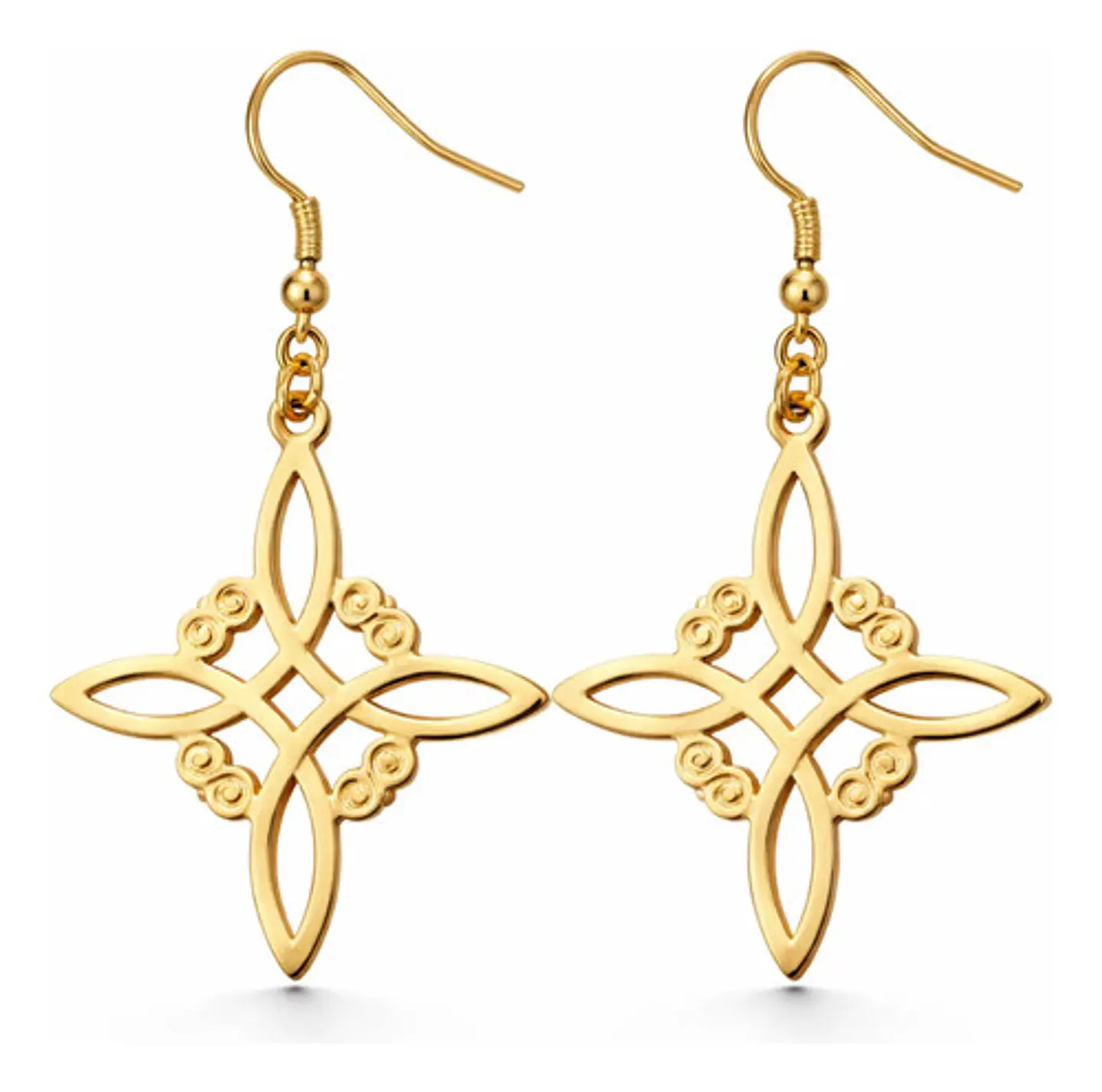 Aretes Pendientes Nudo De Bruja Para Mujer Acero Color Oro 1