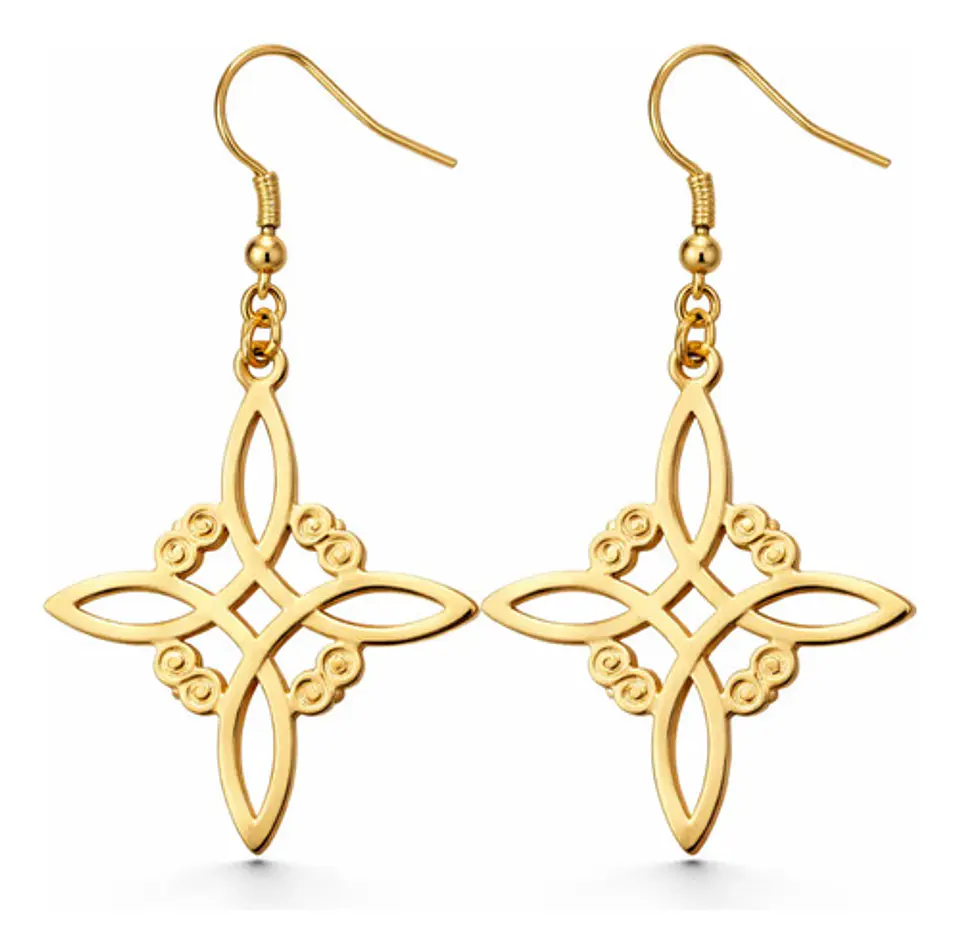 Aretes Pendientes Nudo De Bruja Para Mujer Acero Color Oro 1