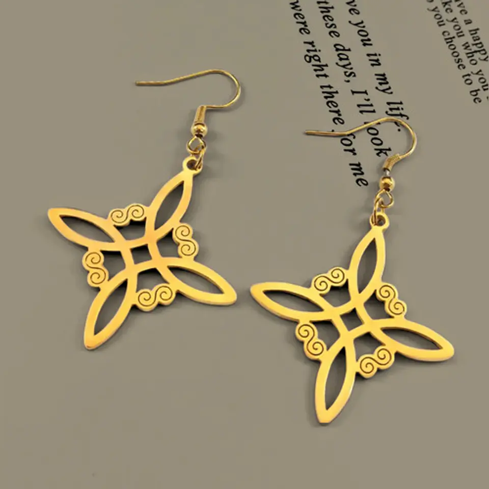 Aretes Pendientes Nudo De Bruja Para Mujer Acero Color Oro 3