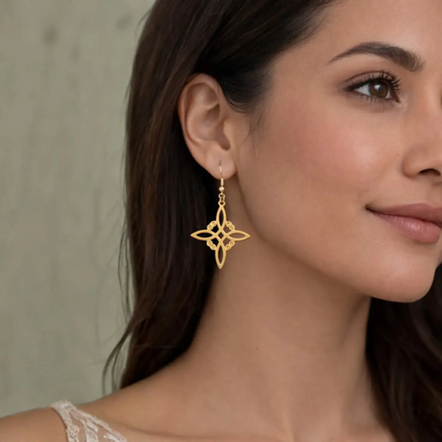 Aretes Pendientes Nudo De Bruja Para Mujer Acero Color Oro 5