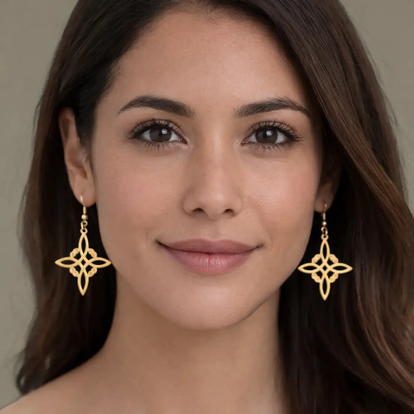 Aretes Pendientes Nudo De Bruja Para Mujer Acero Color Oro 6