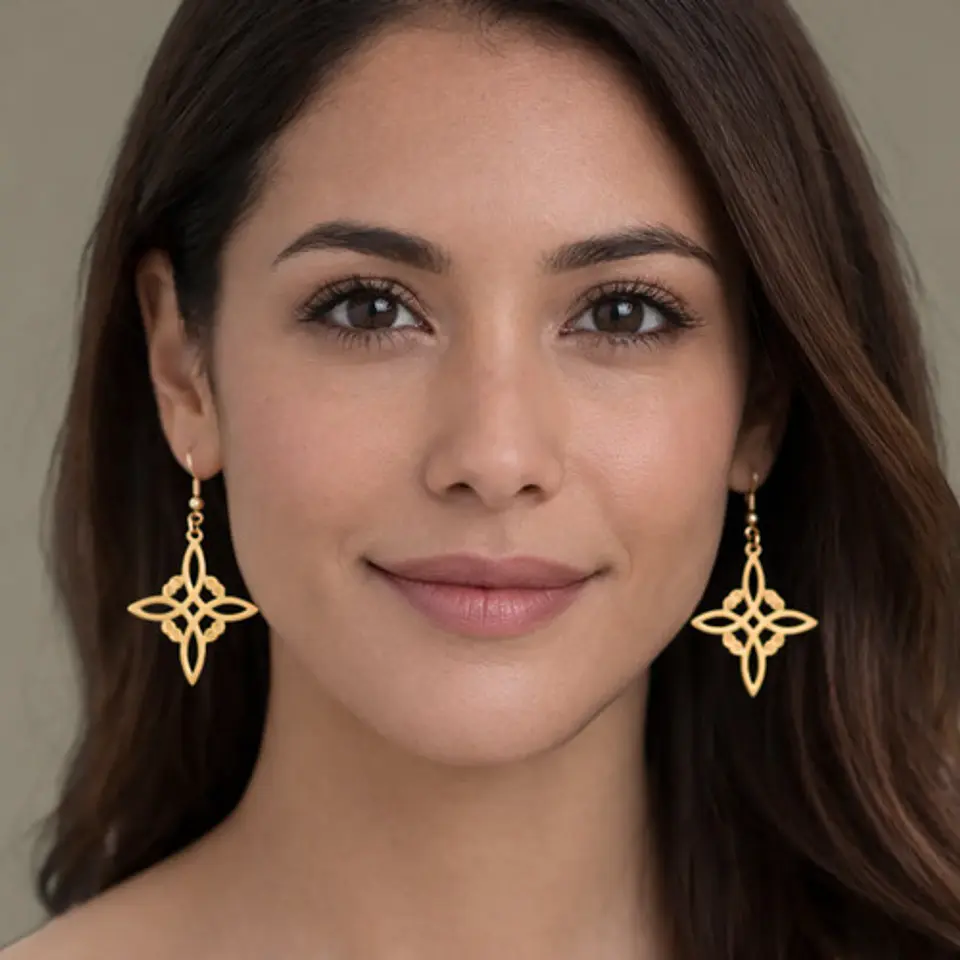 Aretes Pendientes Nudo De Bruja Para Mujer Acero Color Oro 6