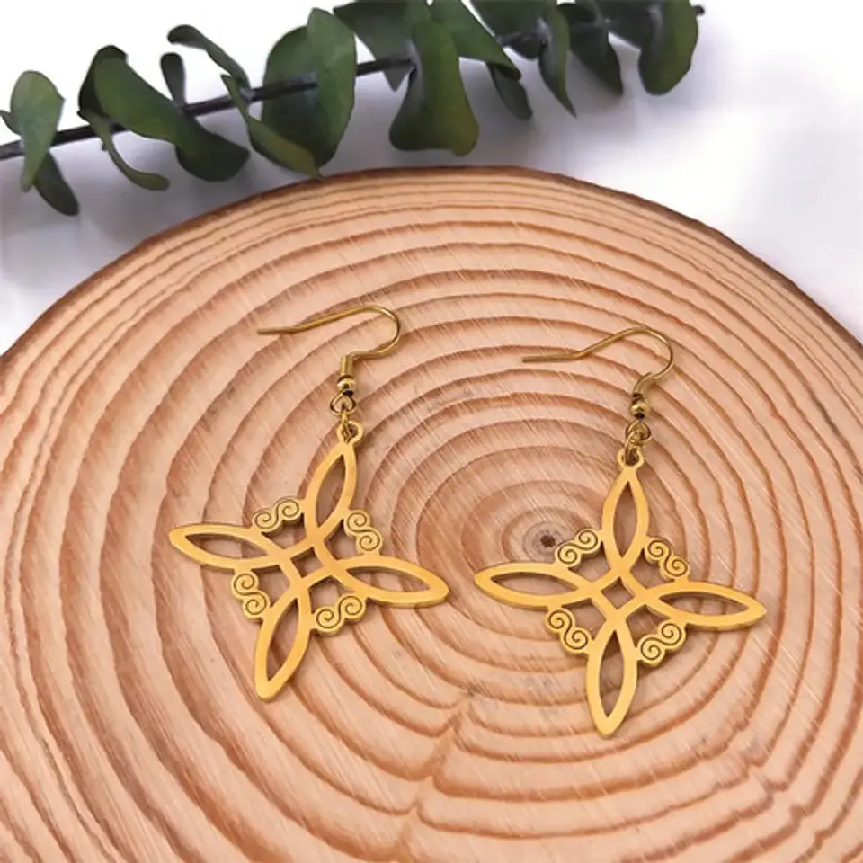 Aretes Pendientes Nudo De Bruja Para Mujer Acero Color Oro 7