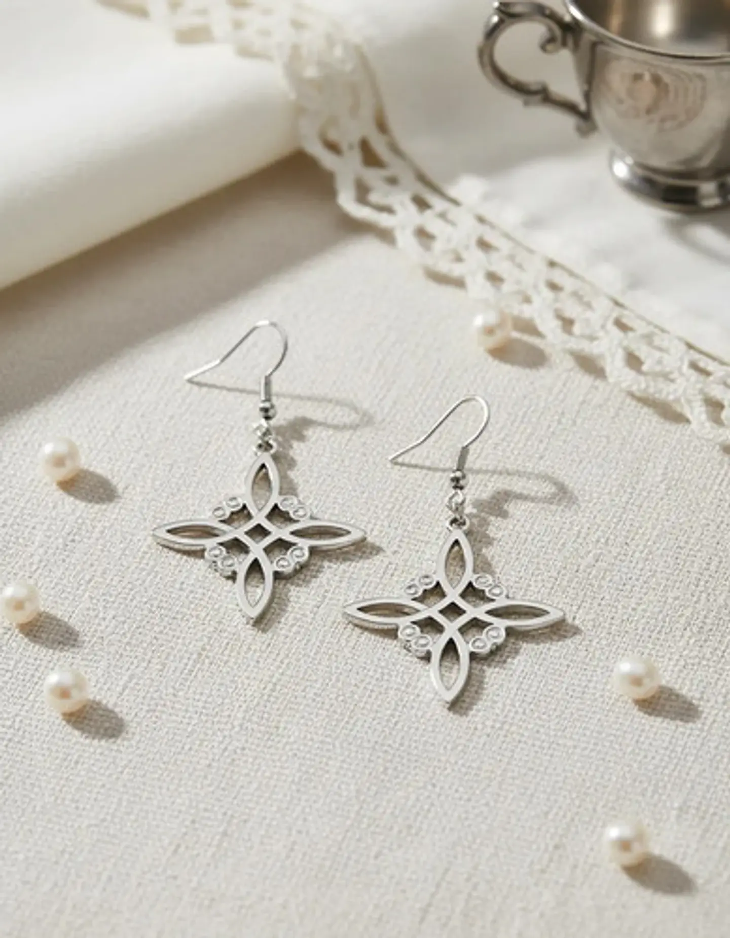 Aretes Pendientes Nudo De Bruja Para Mujer Acero Color Oro 9