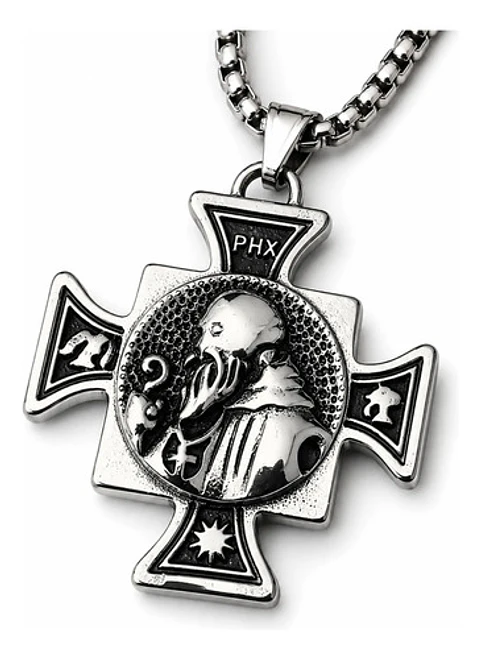 Collar De Acero Para Hombres Dije Cruz Sello De San Benito