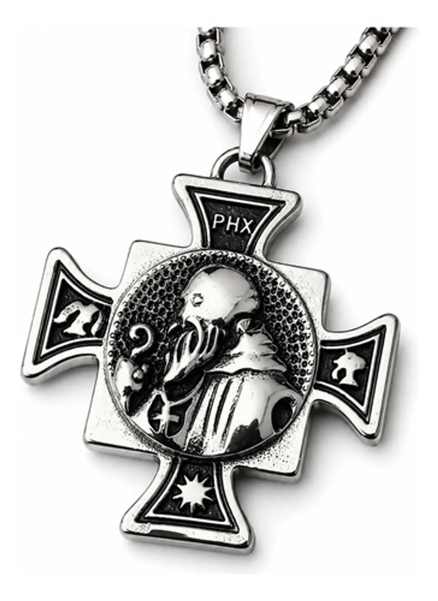 Collar De Acero Para Hombres Dije Cruz Sello De San Benito 1