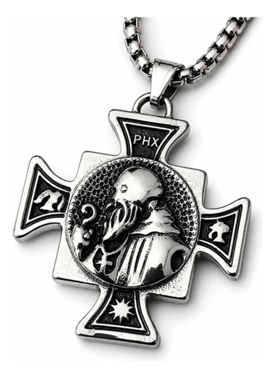 Collar De Acero Para Hombres Dije Cruz Sello De San Benito 1