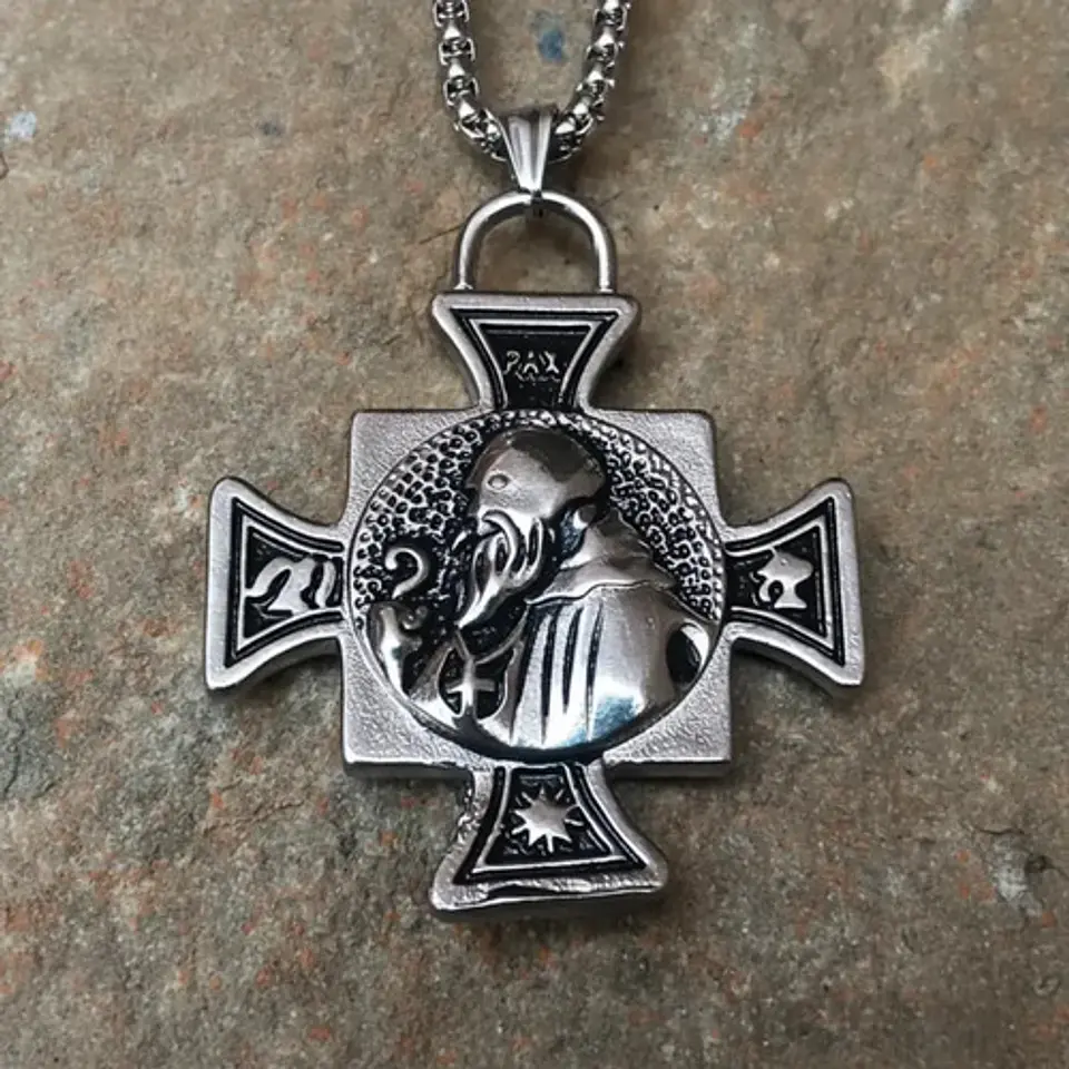 Collar De Acero Para Hombres Dije Cruz Sello De San Benito 4