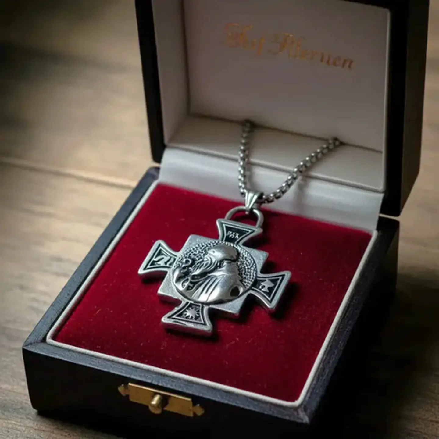 Collar De Acero Para Hombres Dije Cruz Sello De San Benito 9