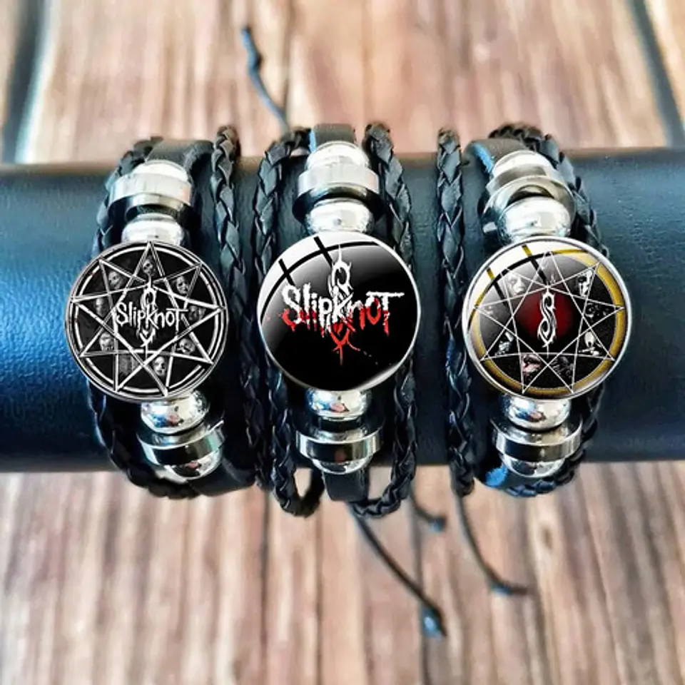 Pulsera Manilla Cuero Para Hombre Mujer Banda Rock Slipknot 8