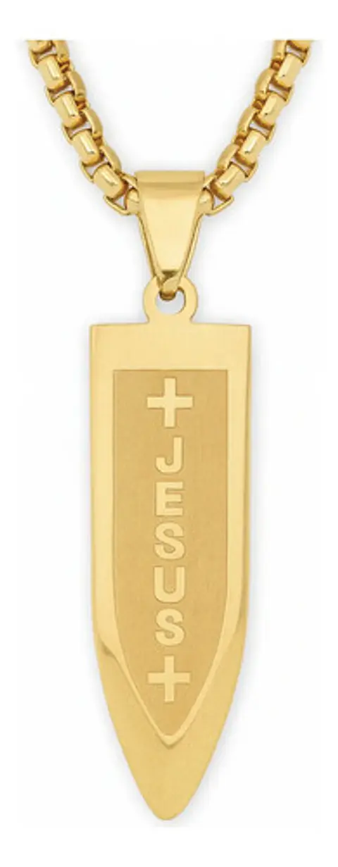 Collar Para Hombre Con Dije Bala Jesus De Acero Color Oro