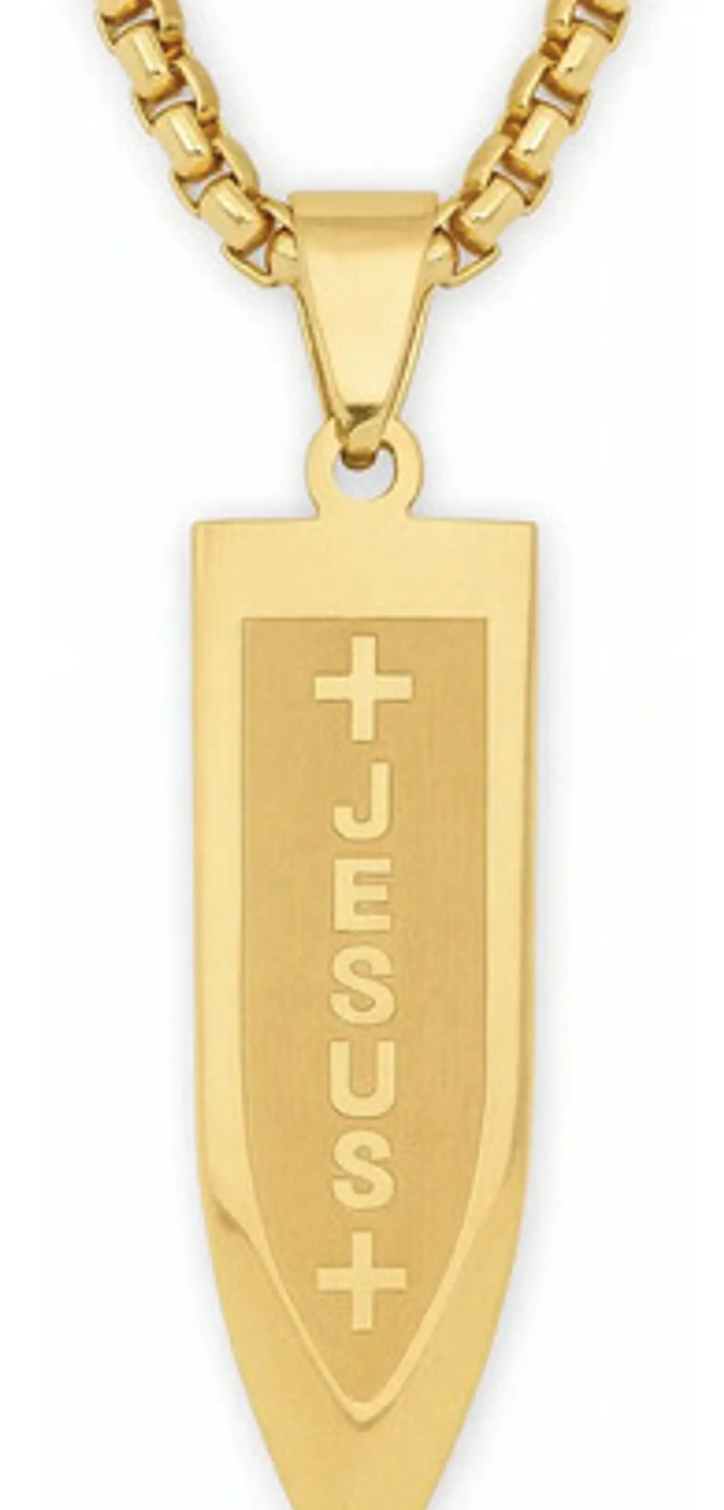 Collar Para Hombre Con Dije Bala Jesus De Acero Color Oro 1