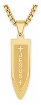 Collar Para Hombre Con Dije Bala Jesus De Acero Color Oro - Miniatura 1