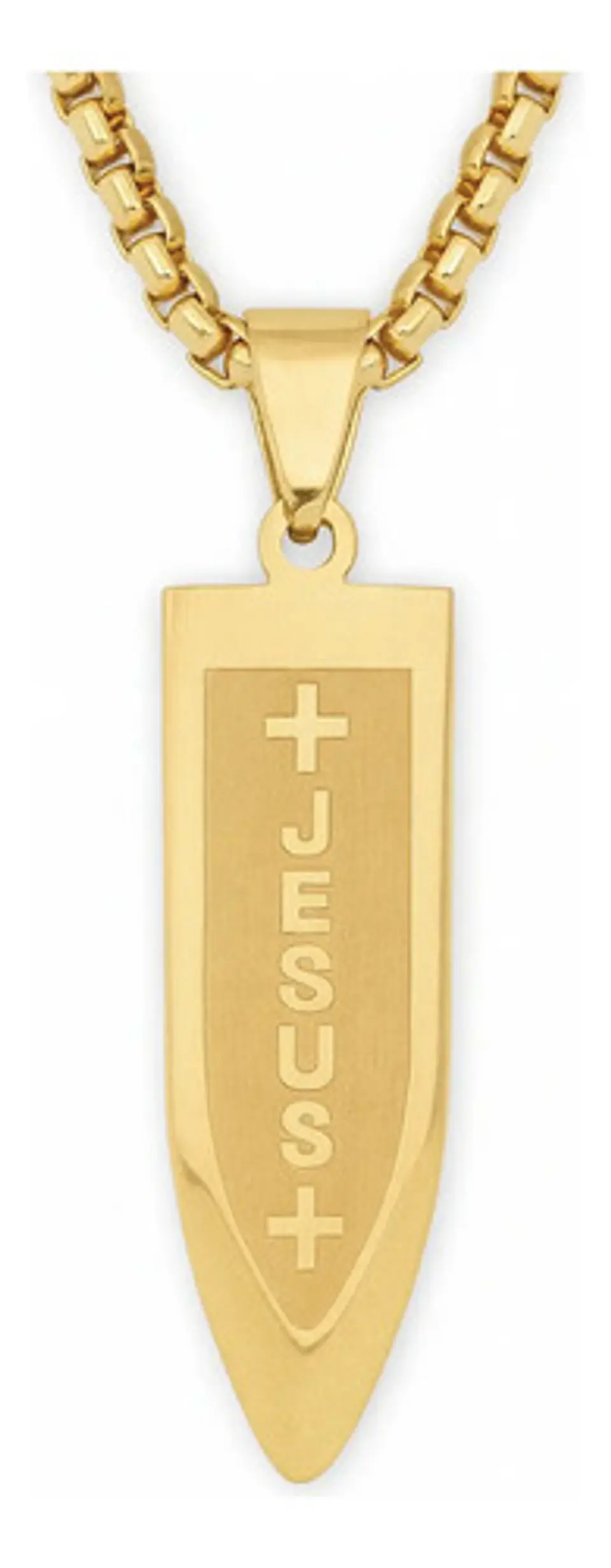 Collar Para Hombre Con Dije Bala Jesus De Acero Color Oro 1
