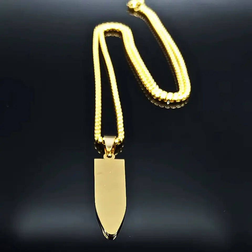 Collar Para Hombre Con Dije Bala Jesus De Acero Color Oro 9