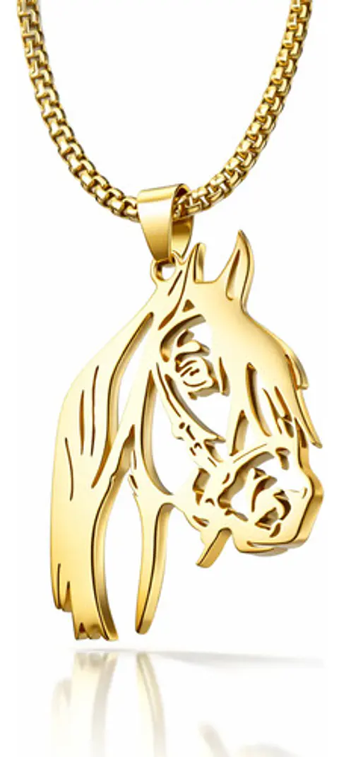 Collar Para Hombre Mujer Con Dije Caballo De Acero Color Oro