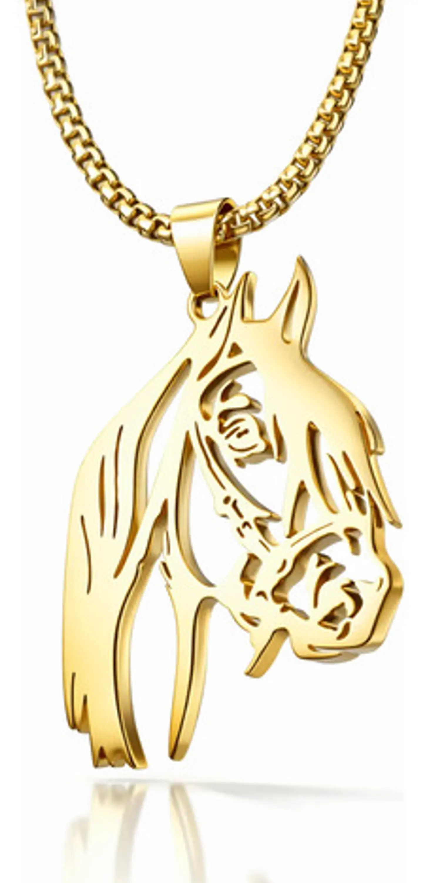 Collar Para Hombre Mujer Con Dije Caballo De Acero Color Oro 1