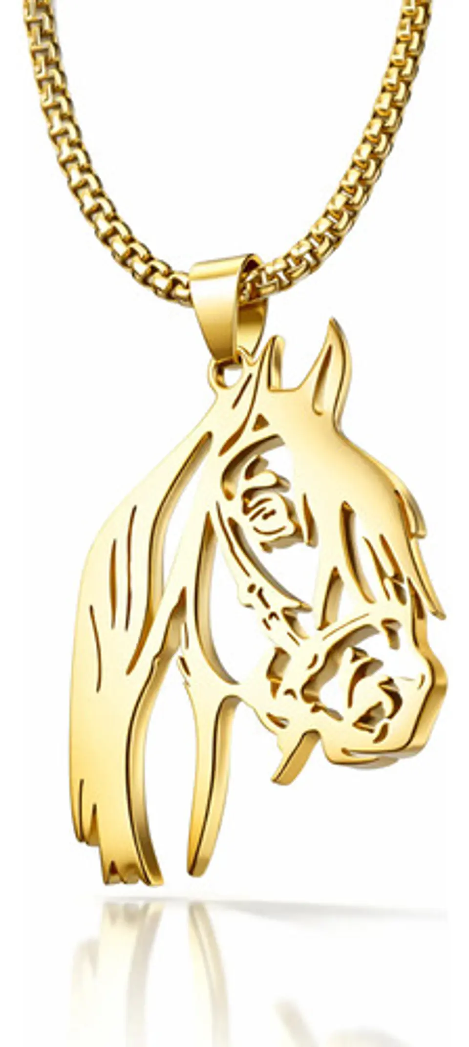 Collar Para Hombre Mujer Con Dije Caballo De Acero Color Oro 1