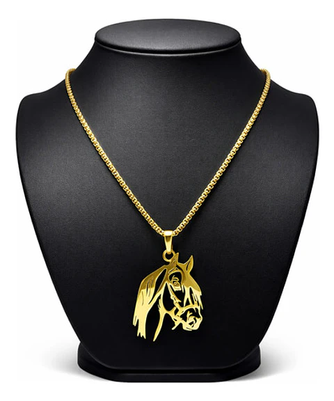 Collar Para Hombre Mujer Con Dije Caballo De Acero Color Oro