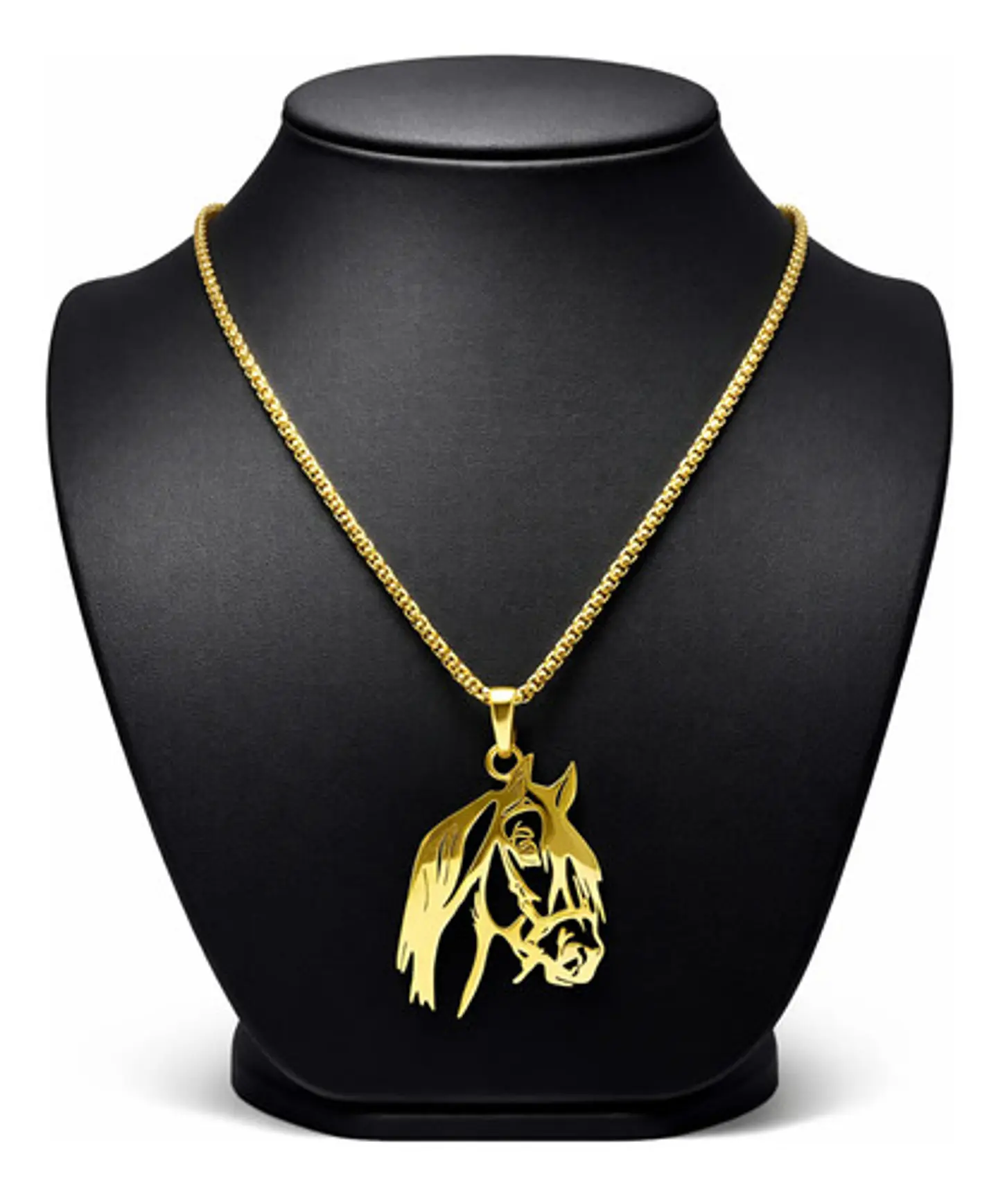 Collar Para Hombre Mujer Con Dije Caballo De Acero Color Oro 2
