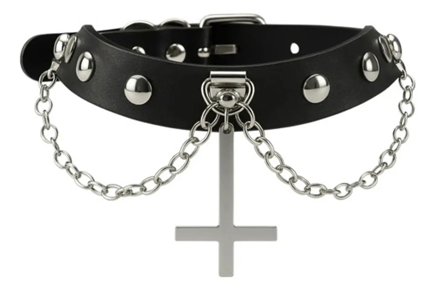Collar Choker Gotico Para Mujer Y Dije Cruz Invertida Acero 1