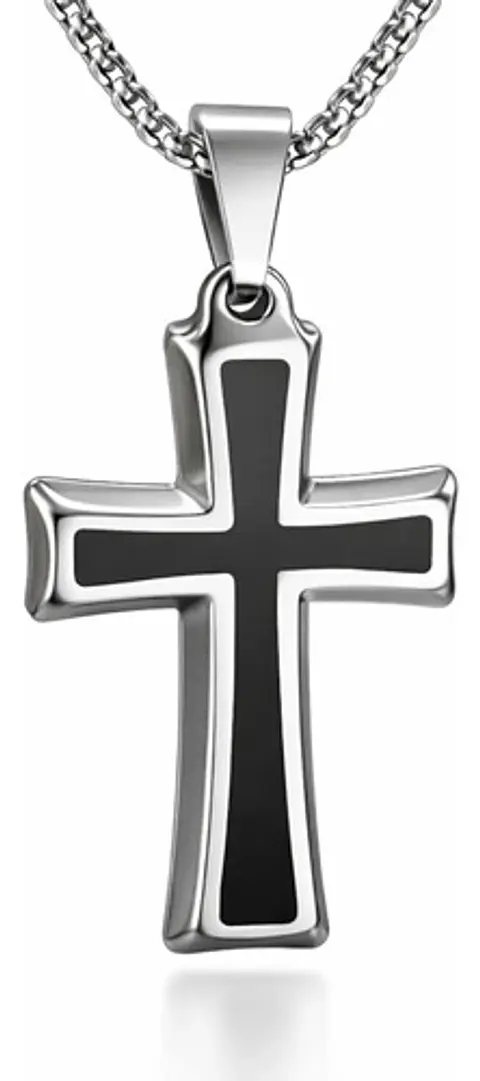 Collar Para Hombre Mujer Con Dije Cruz Catolica Color Plata