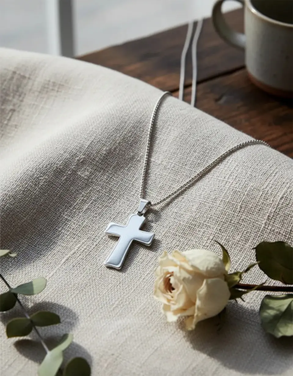 Collar Para Hombre Mujer Con Dije Cruz Catolica Color Plata 4
